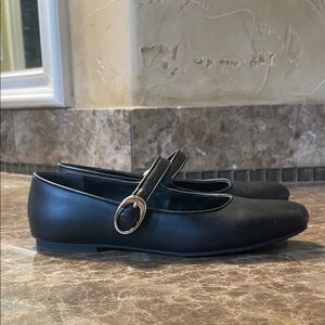 Mary Jane Black Flats with Gold Buckle